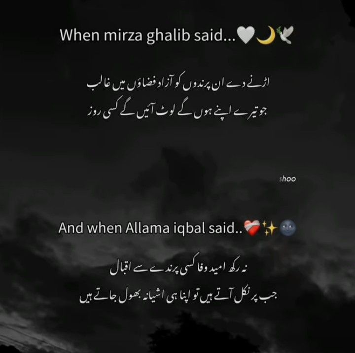 an arabic poem written in two languages on a dark background with the moon and clouds