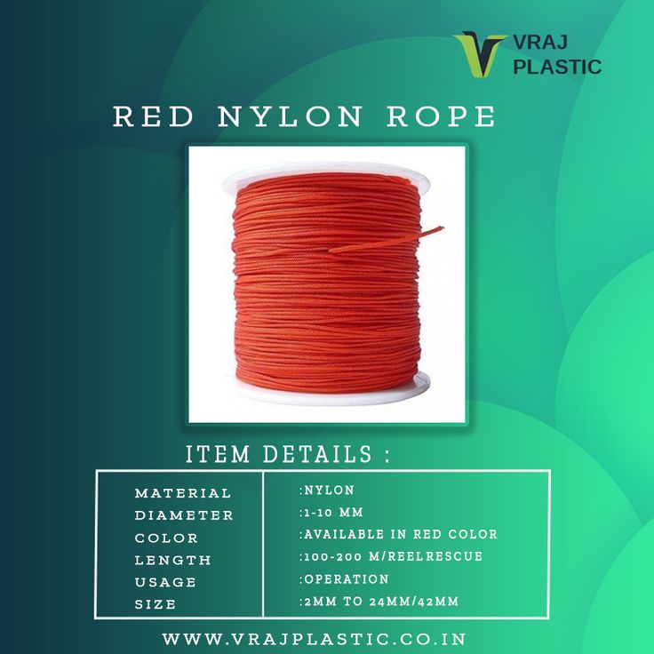 the red nylon rope is shown on a green background with information for each type of thread