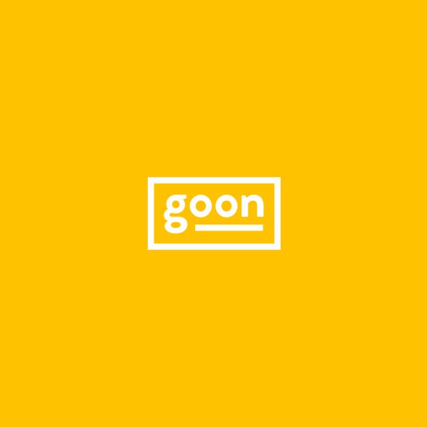 the word goon is written in white on a yellow background with an orange rectangle