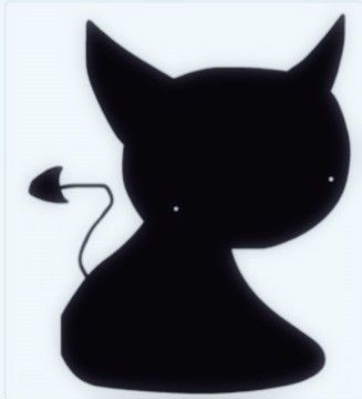 the silhouette of a black cat with horns and tail is shown in front of a white background