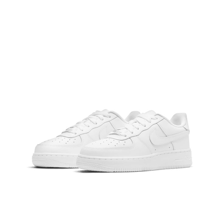 SALUTE TO A LEGEND. This is what legends are made of. The Nike Air Force 1 LE brings back the ’82 hardwood icon into an everyday style in all-white or all-black. The durability, feel and Air are still there for those who love a classic. Real and synthetic leather are durable and easy to clean. Hidden Air-sole unit provides classic cushioning. Rubber sole brings durable traction. More Details Cupsole construction Perforations on toe Zapatillas Nike Air Force, Tenis Air Force, White Air Forces, Nike Models, Air Force Ones, Nike Store, Casual Sport Shoes, Kids Nike, Classic Leather