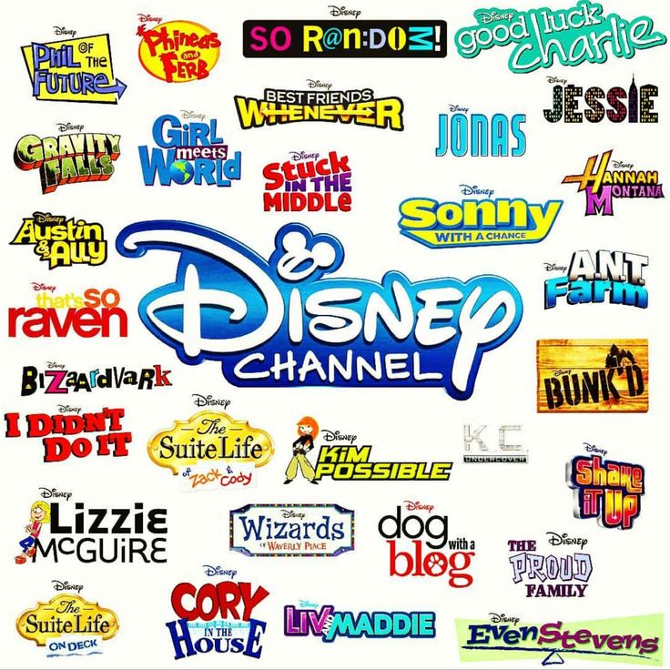 the logo for disney channel is shown with many different logos on it, including one that says