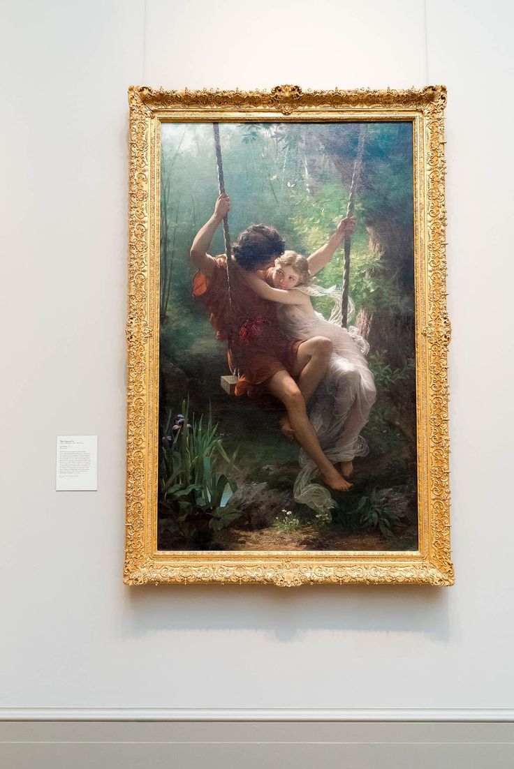 a painting of two people on a swing