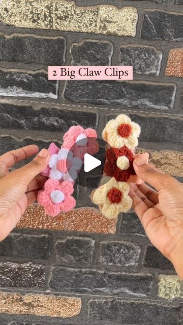 two crocheted teddy bears being held by someone's hands with the words, 2 big claw clips