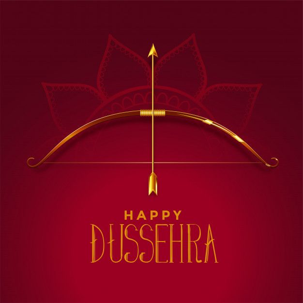 happy dusseria with bow and arrow on red background for diwali festival