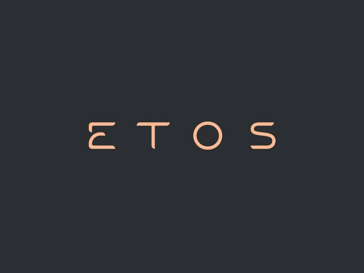 the word etos written in gold on a black background with an orange stroker