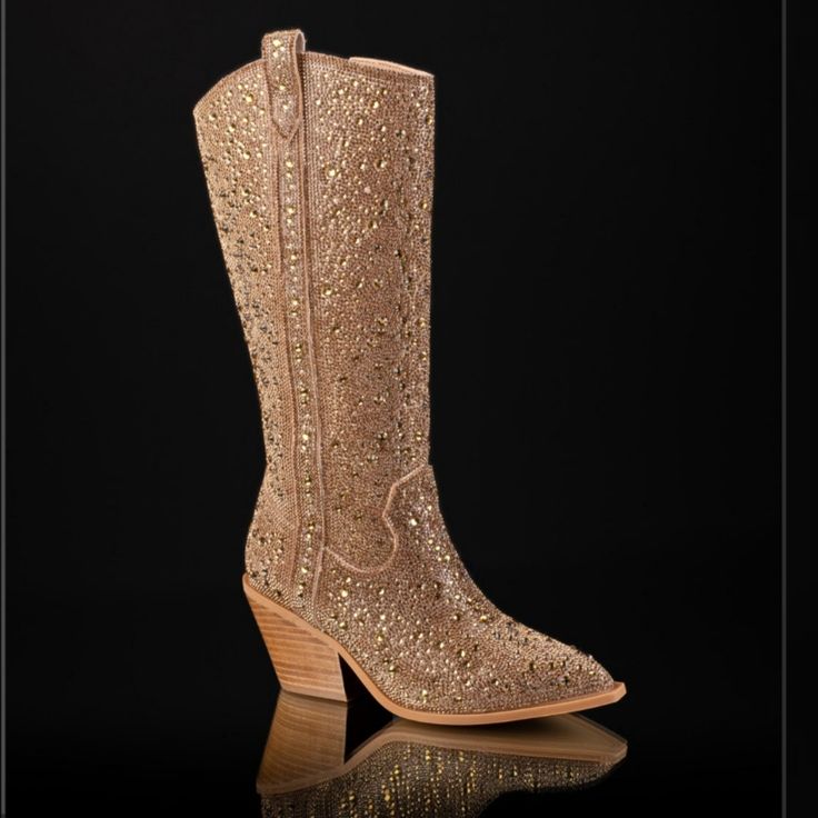 Corkys Footwear Glitzy Gold Rhinestone High Cowboy Boots Brand New In Box. Never Worn, No Flaws Multiple Sizes Available Inner Ankle Zip Closure. Very Comfortable High Cowboy Boots, Comfort Shoes Women, Faux Leather Boots, Studded Boots, Grey Boots, Black Sparkle, Fabulous Shoes, Gold Rhinestone, Box Color