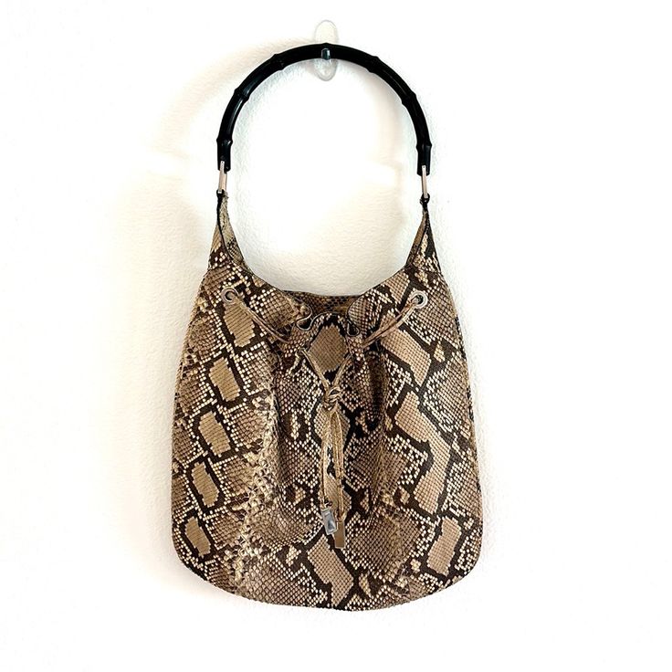 Gucci Vintage Bamboo Handle Python Bag. Gently Worn Several Times, Some Mild Tarnishing On The Silver Tone Hardware But In Great Vintage Condition Over All! Spacious Interior With A Zipped Pocket Inside. Approximate Measurements: From The Top Of The Handle To The Bottom 24,5”. From The Top Of The Bag To The Bottom 14”. Python Bags, Bags Gucci, Gucci Vintage, Bamboo Handles, Gucci Bags, Vintage Gucci, Python, Inside Pocket, Silver Tone