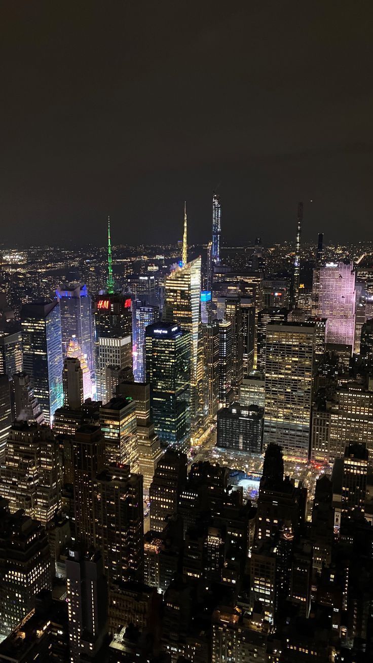 an aerial view of new york city at night