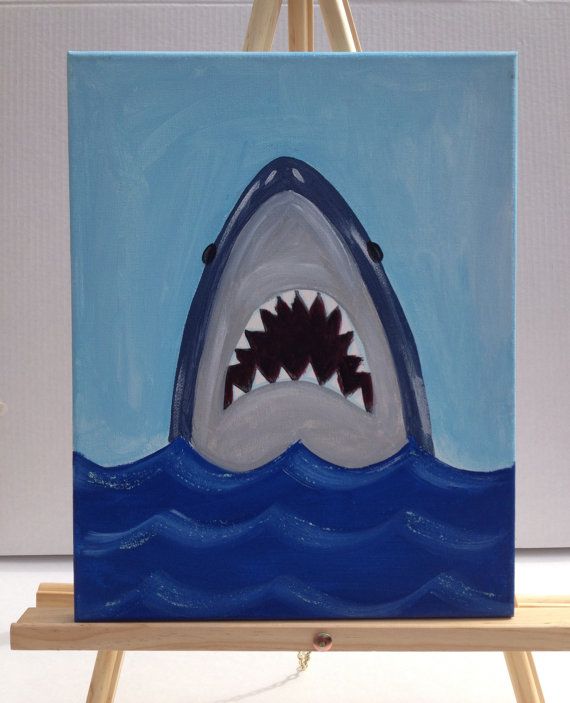 a painting of a shark with its mouth open