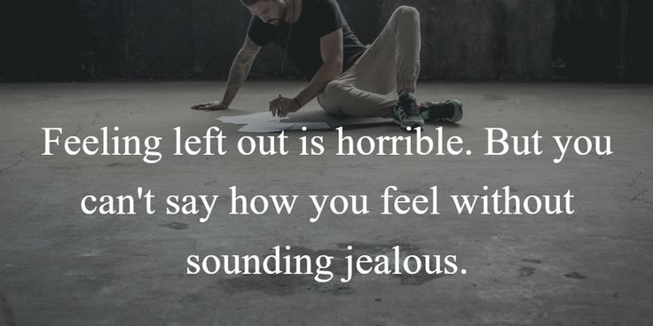 two people doing push ups in the middle of an empty room with a quote about feeling left out is horrible but you can't say how you feel without sounding jellous