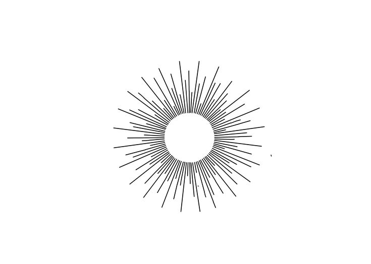 a black and white drawing of a sunburst in the middle of it's frame