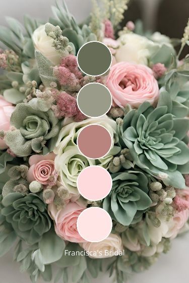 a bridal bouquet with succulents, roses and greenery in shades of pink