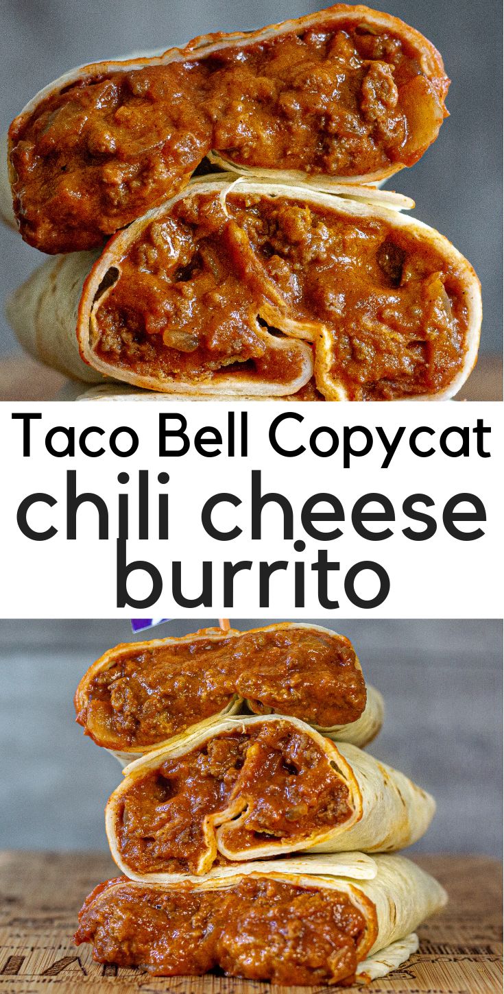 three different types of chili cheese burritos stacked on top of each other