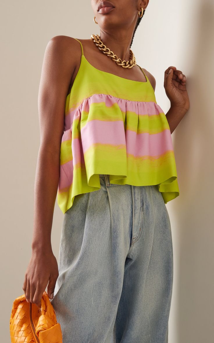 Cotton-Silk Peplum Top By Brandon Maxwell | Moda Operandi France Fashion Parisian Style, Bright Tops, Peplum Top Outfits, Colorful Tops, Look Boho Chic, Brandon Maxwell, Clothing Details, Stripe Top, Mode Inspiration