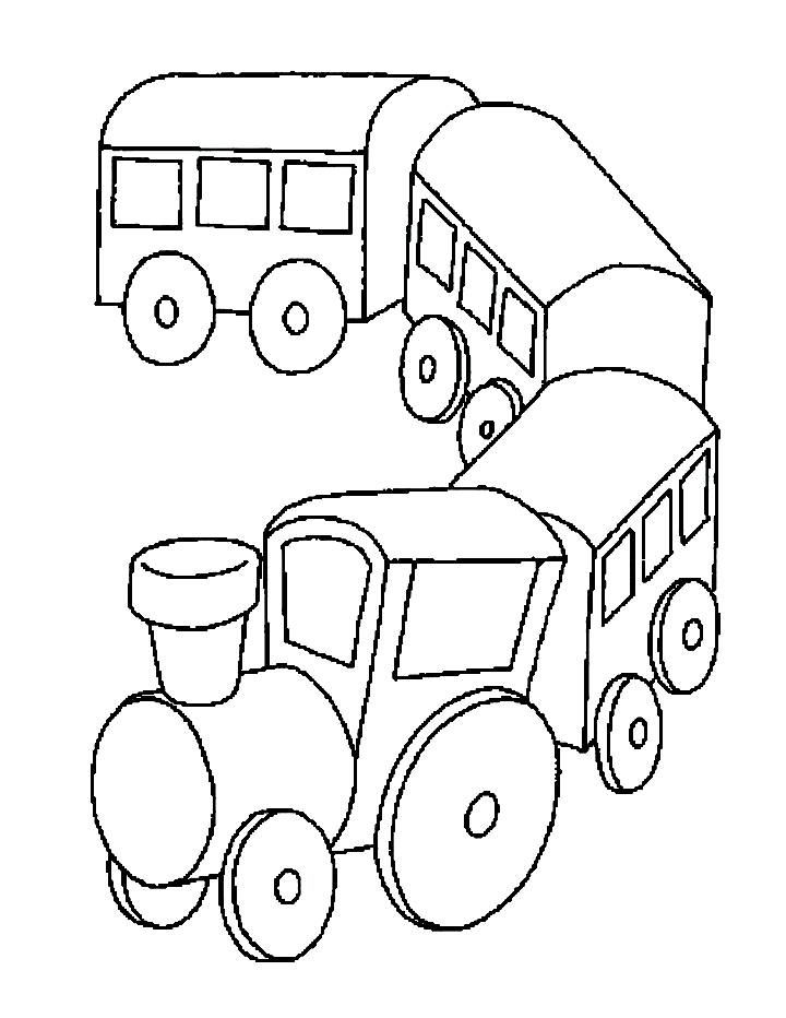 a black and white drawing of a train with two cars on the front, one in the