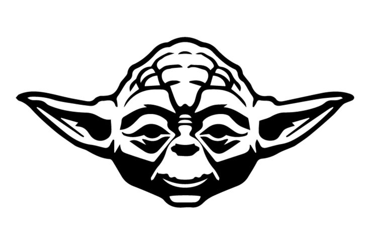 the yoda mask is shown in black and white, with an outline on it