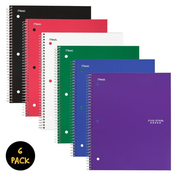 five spiral bound notebooks in assorted colors