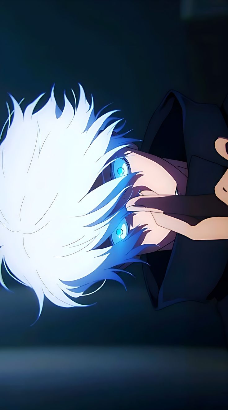 an anime character with white hair and blue eyes holding onto another character's hand