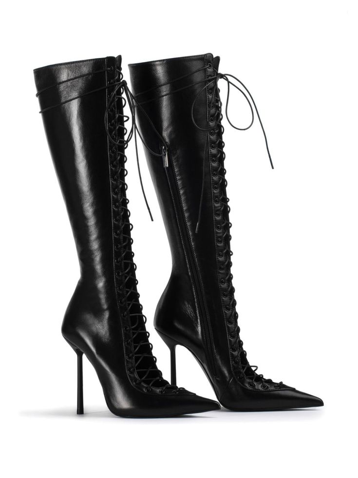 High Black Heels, Caesar Paciotti Heels, Very High Heels Boots, Leather Dress Boots, Luxury Boots Women, Black Leather Heels Boots, Camel Shoes, Boots Ideas, Statement Boots