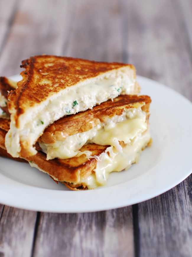 two grilled cheese sandwiches on a white plate