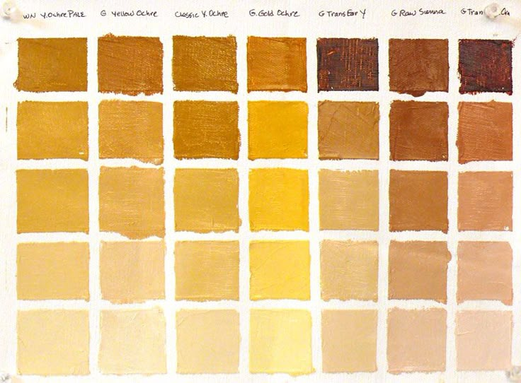 the color chart for different shades of yellow, brown and oranges is shown in this image