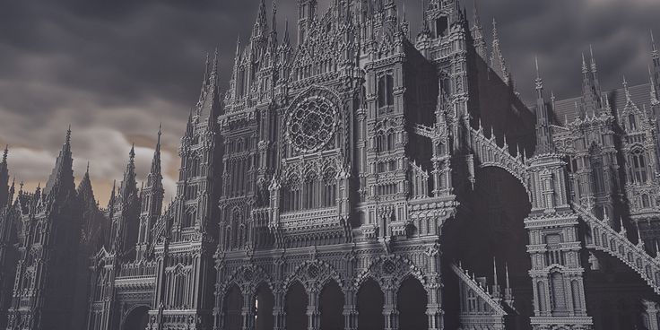 an image of a gothic castle with dark clouds in the background