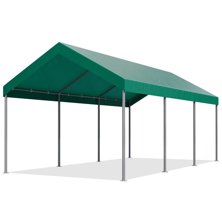 a green tent with two sides open and one side closed on the ground, against a white background