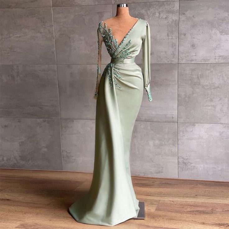 Formal Party Dresses, Evening Dress Beaded, Soiree Dress, Satin Evening Dresses, Braut Make-up, Long Evening Gowns, Ball Gowns Evening, Formal Party Dress, فستان سهرة