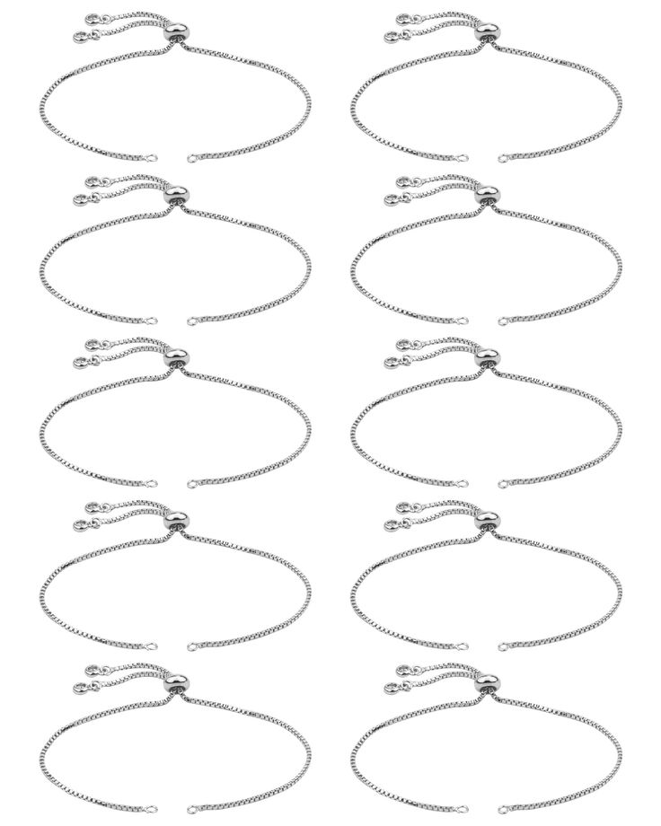 six different types of silver bracelets on a white background with the same length and width