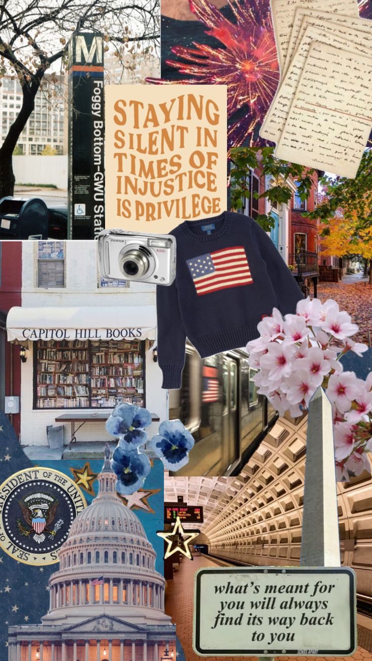 collage of images with the capitol building and american flag in it's center