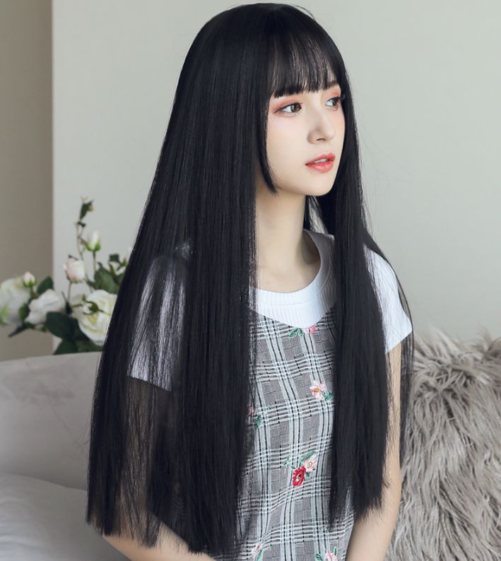 Straight Bangs Hairstyles, Black Hair Bangs, Long Straight Black Hair, Korean Long Hair, Asian Long Hair, Straight Black Hair, Hairstyles Straight, Layered Hairstyles, Perfect Hairstyle