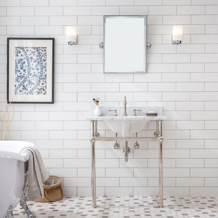 The compelling design of this carrara white marble console sink with premium solid brass stand sparkles both contemporary and traditional thoughts suitable for any applications. A shiny bar across the front of deluxe, substantial brass legs not only improves stability but also provides a location from which is perfect for hanging towels and washcloths. This stand combines the multiple finishes of the metal structure to durable materials and compact dimensions, features that make it a great fit f Console Bathroom Sink, Linen Cabinets, Sophisticated Bathroom, Acrylic Tube, Console Sink, Marble Console, Wash Stand, Bathroom Vanity Base, White Marble Countertops