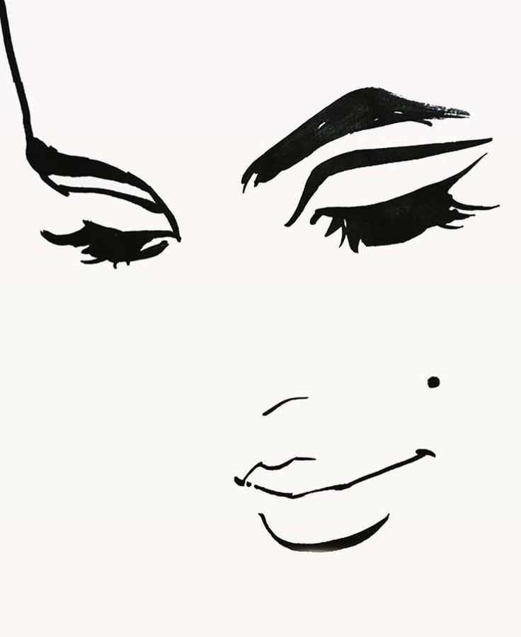 a black and white drawing of a woman's face