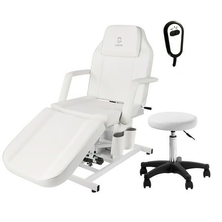 High Quality Massage Chair is Worthy of Your Trust Facial chair is PVC leather is strong, waterproof, scratch-resistant, easy to clean. 3-section adjustable facial bed chair for esthetician, manually adjustable backrest and footrest. It is suitable for professionals in tattoo studios, tattoo parlors, massage spas and beauty salons. Color: White. Table Tattoo, Esthetician Spa, Facial Bed, Tattoo Chair, Lash Bed, Eyelash Extensions Salons, Massage Equipment, Faux Leather Chair, Lift Recliners