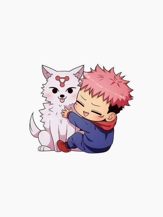 an anime character hugging a white cat with pink hair and piercings on his ears