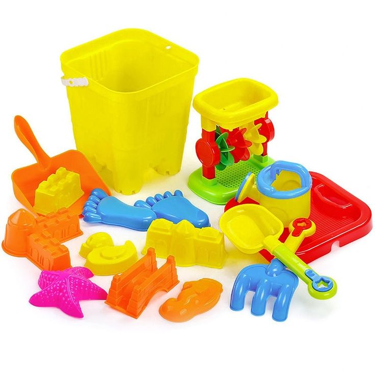 a bunch of toys that are in the shape of beach items on a white background