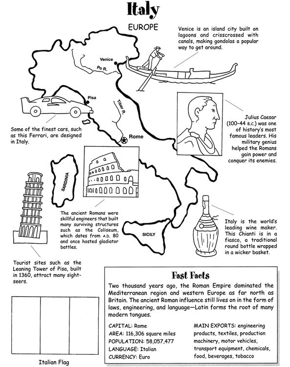 a black and white map with some information about italy