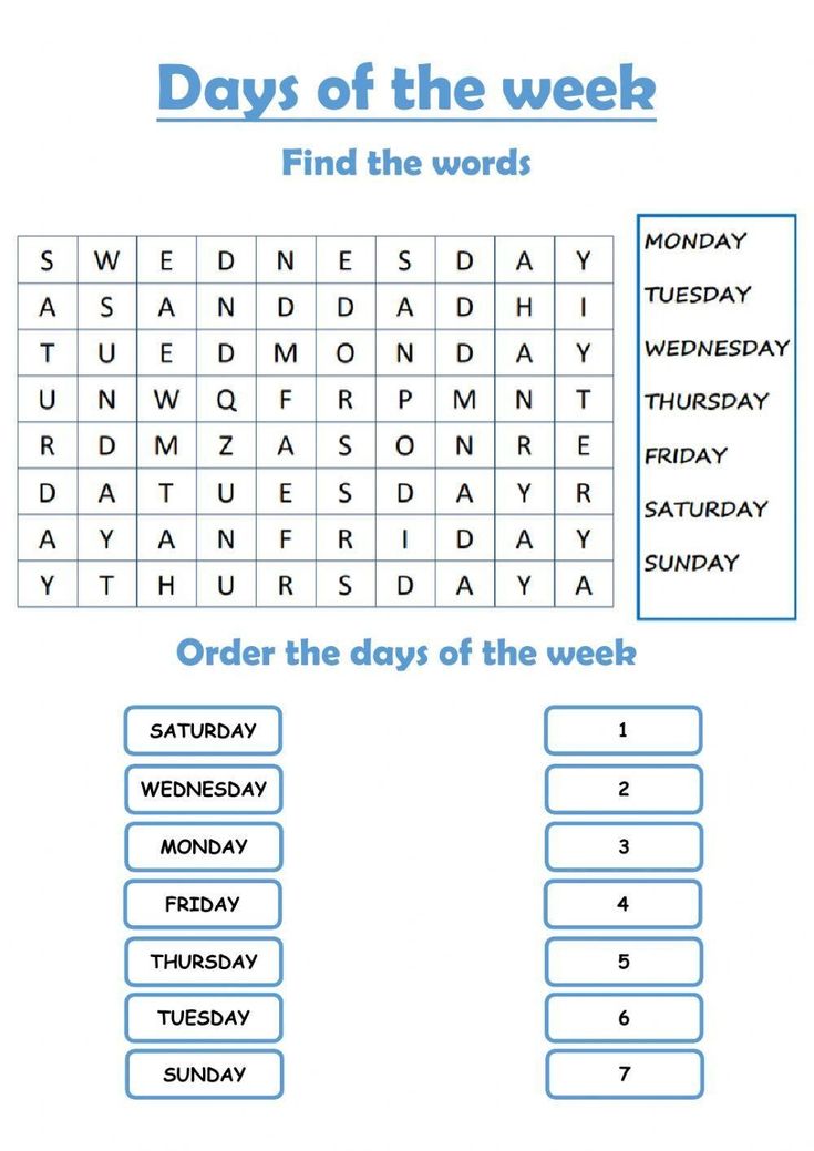 the days of the week word search