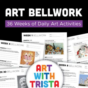 art work for kids with pictures and text that reads art bellwork 38 weeks of daily art activities