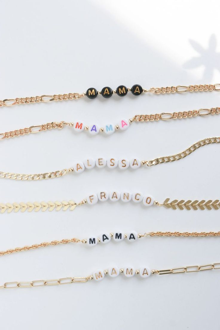 Custom Name Bracelets M A T E R I A L S: • Chains: 18k Gold Plated • Beads 18K Gold Plated over Brass • It is made with cable very good quality!! …………………………………. SIZE • Bracelet size: approximately 6.5 inches (small/medium) , 7 inches (medium/large), 8 inches (Large/ Extralarge) • Beads: 4 mm aprox • Letters: 7mm Name Bracelets, Figaro Chains, Name Bracelet, White Letters, Black Letter, Gold Letters, Cuban Chain, Rope Chain, Paper Clip