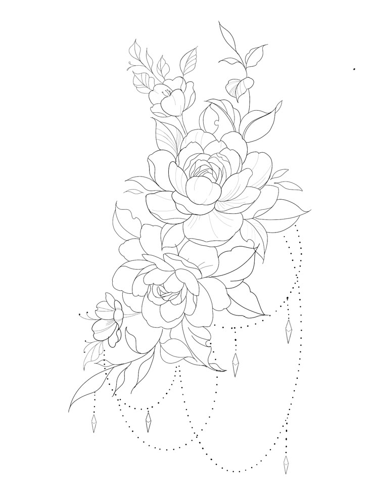 the outline of a flower vase with flowers on it's side and leaves in the middle