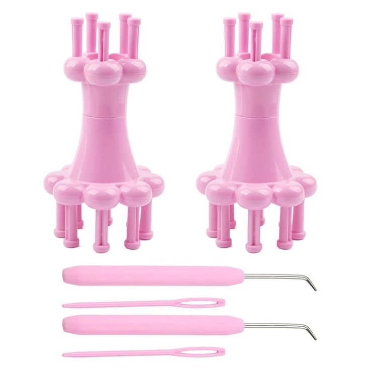 three pink hairdryers are next to each other with scissors and tweezers