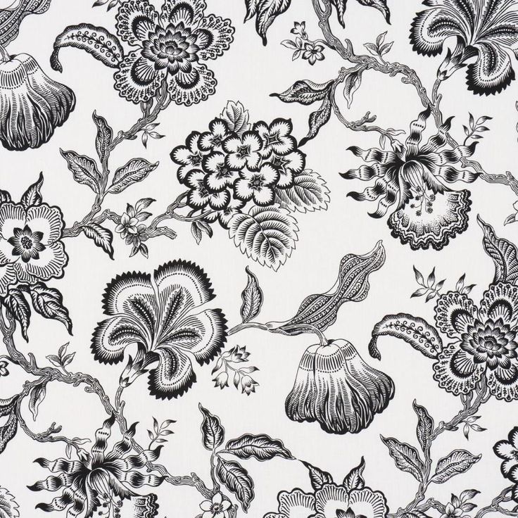 black and white floral wallpaper with large flowers on the left side of the image