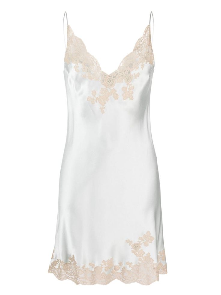 Carine Gilson Calais-Caudry lace-trim Silk Slip Dress - Farfetch Carine Gilson, Scallop Hem, Planet People, Versace Outfit, Silk Slip Dress, Lace Slip, Satin Slip, Silk Slip, Blue Silk