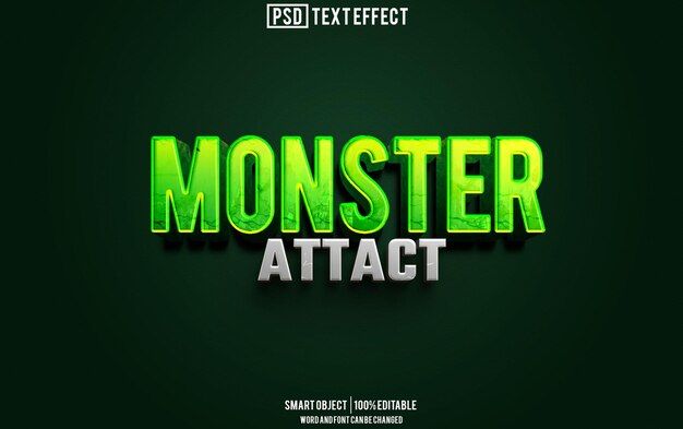 the text monster attack is displayed in green and white letters on a dark green background