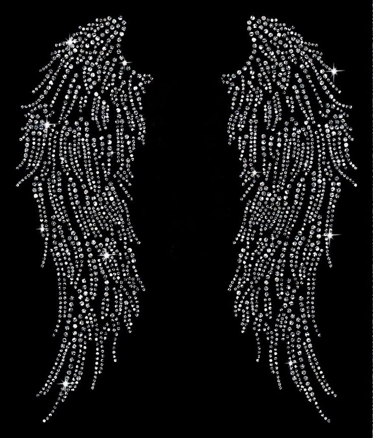 an angel wings with pink and white crystals on black background, in the shape of diamonds