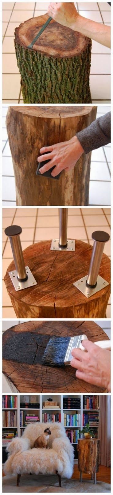 the process of making a tree stump coffee table