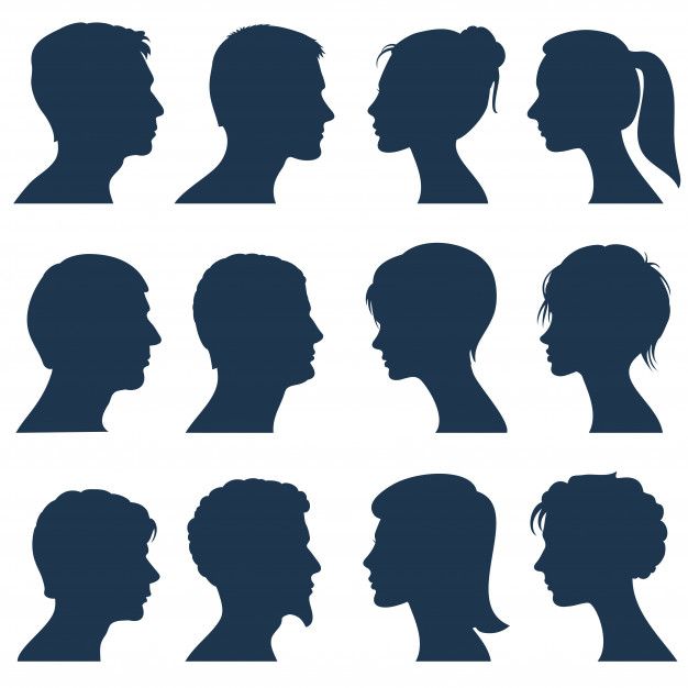 silhouettes of people's heads with different hair styles