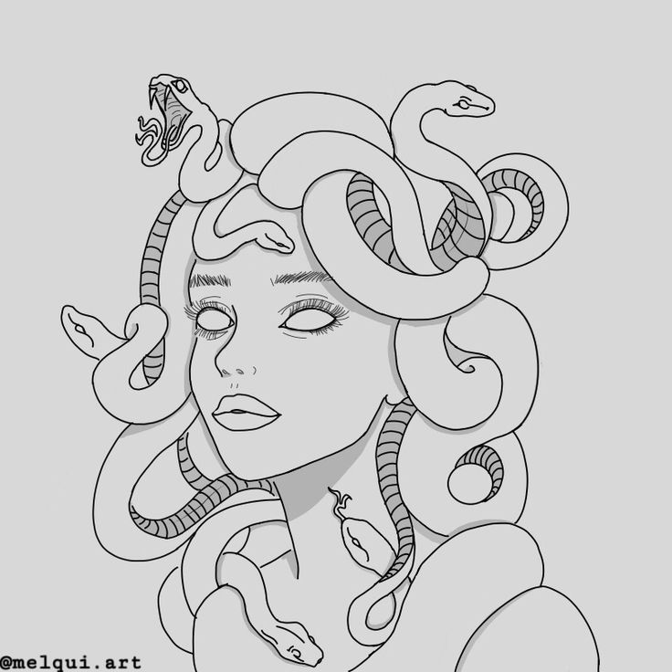 a drawing of a woman with snakes on her head